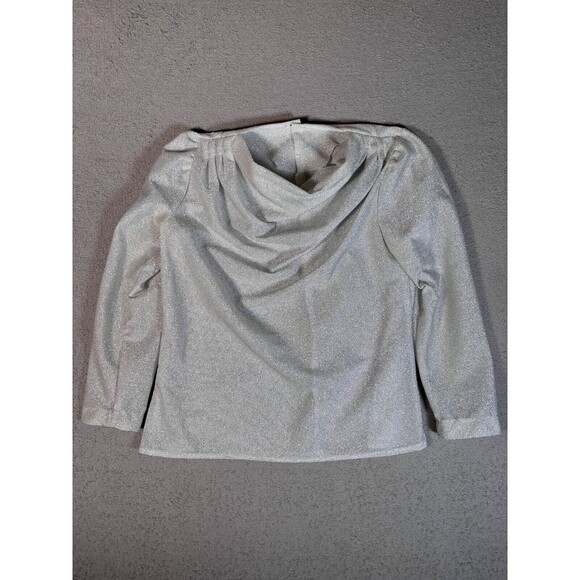 Unbranded Tops - Vintage Silver Shimmer Top Cowl Neck‎ Puff Shoulder 80s Glam Blouse Chest 40"